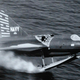 The XF2Y-1 Sea Dart, with a single landing ski. The single ski was found to be unacceptable, and was changed to a two-ski configuration with the XF2Y-2. (Convair)